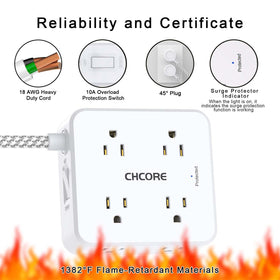 CHCORE flat plug design fits behind furniture and desk setups.