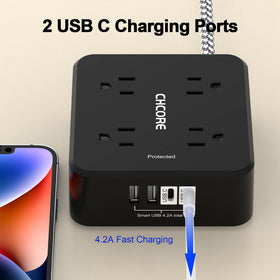 CHCORE flat plug design saves space behind furniture.