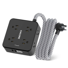 CHCORE surge protector with 8 outlets and 4 USB ports for multiple devices.