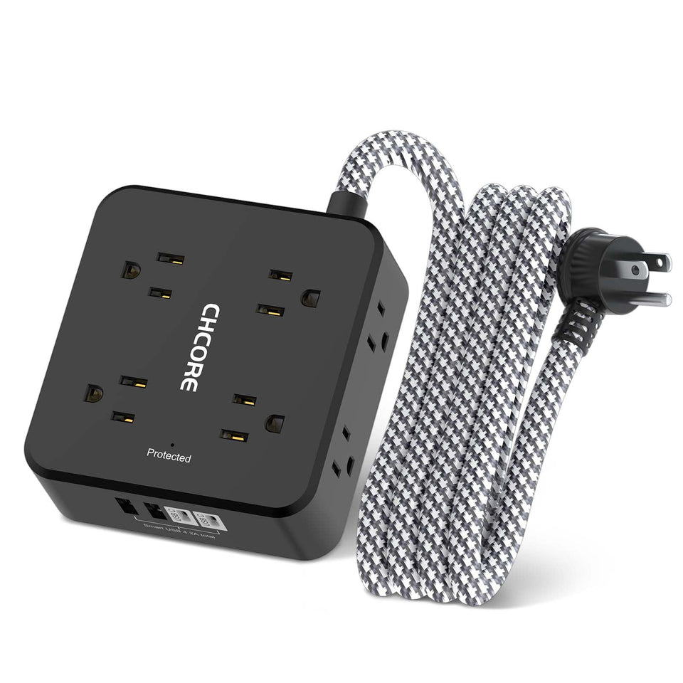 CHCORE surge protector with 8 outlets and 4 USB ports for multiple devices.