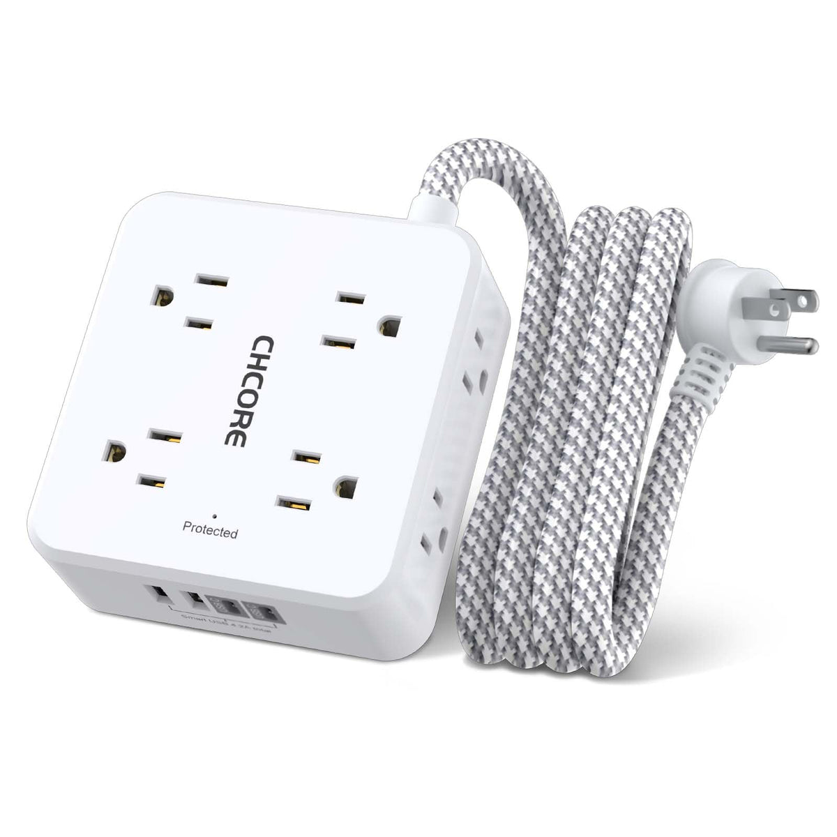 CHCORE surge protector with a 6 ft braided cord, ideal for home or office setups.