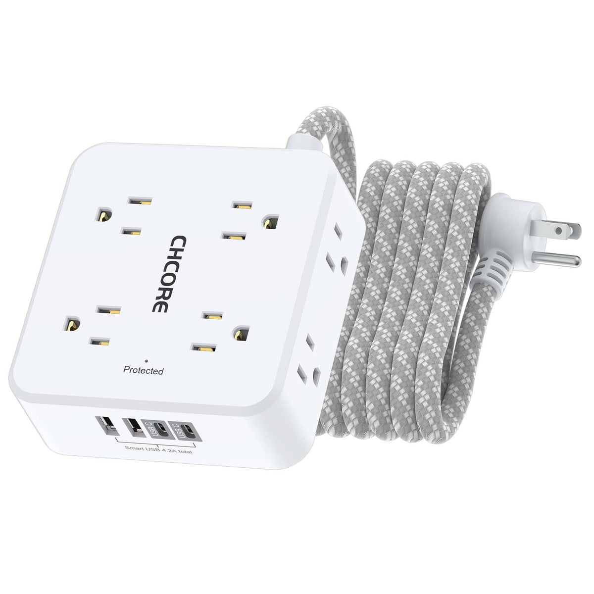 CHCORE surge protector power strip with 12-in-1 design for versatile home office charging.