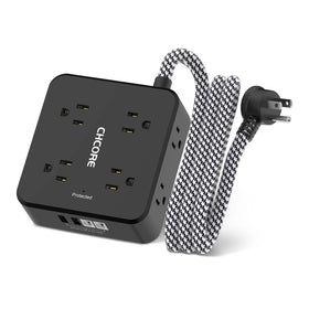 CHCORE surge protector power strip with eight outlets and four USB ports for organized charging.