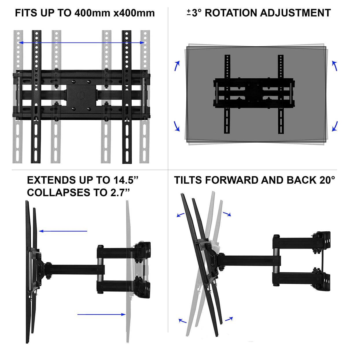 Cheetah fully extended and angled TV showing improved viewing benefit