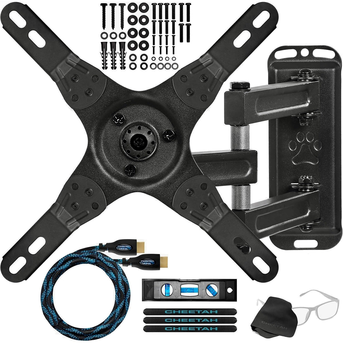 Cheetah TV wall mount extends fifteen inches for flexible viewing angles.