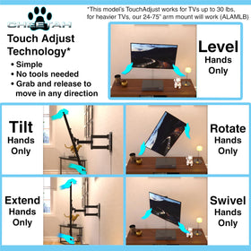 Cheetah full-motion wall mount with smooth swivel and tilt.