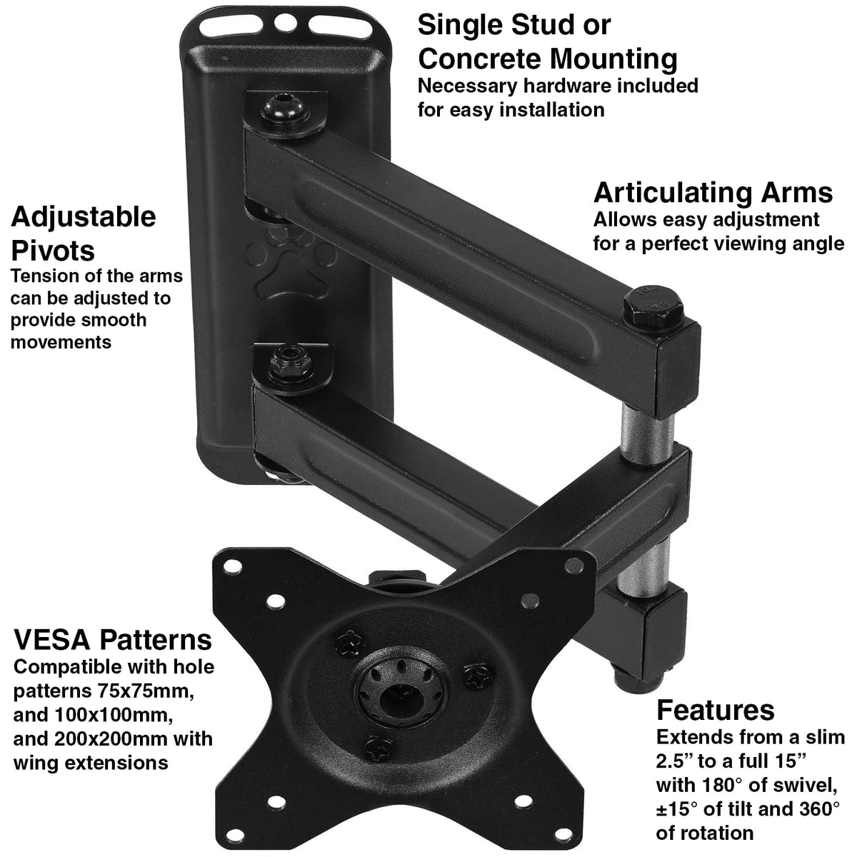 Cheetah wall mount anchors to wood or masonry for secure setup.