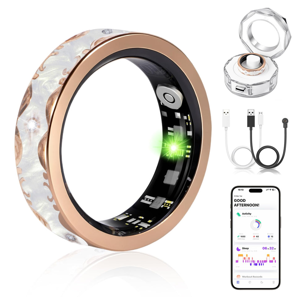 Chendssfkd front packaging showing white smart ring and benefits