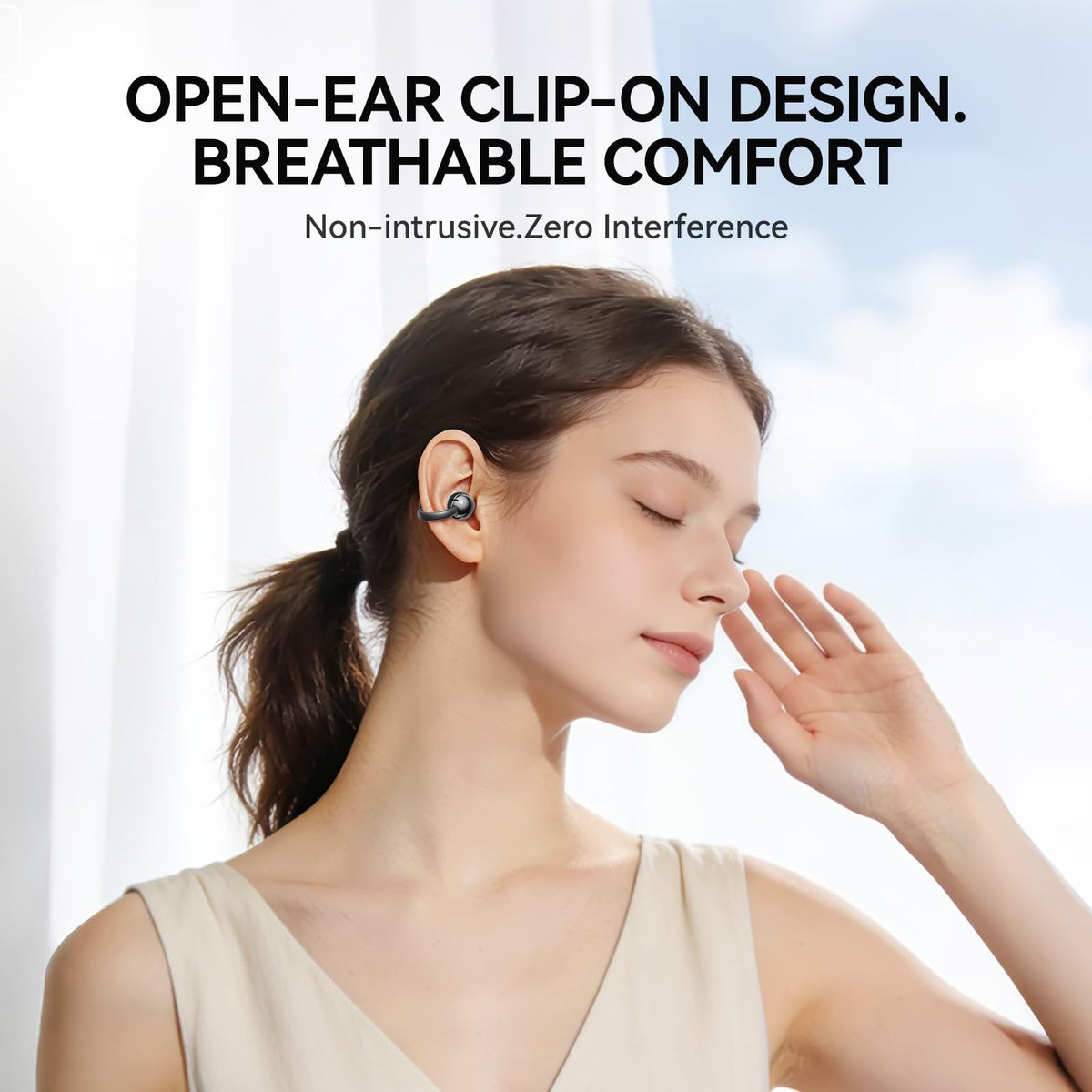 Chenruida open-ear buds in use during a workout with secure fit.