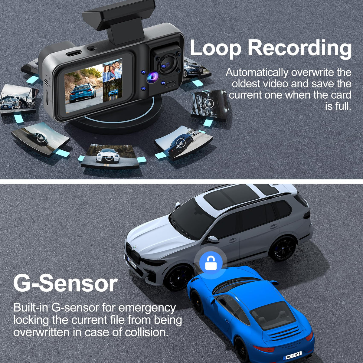 CHENSIVE rear camera records behind you in crisp 1080p.
