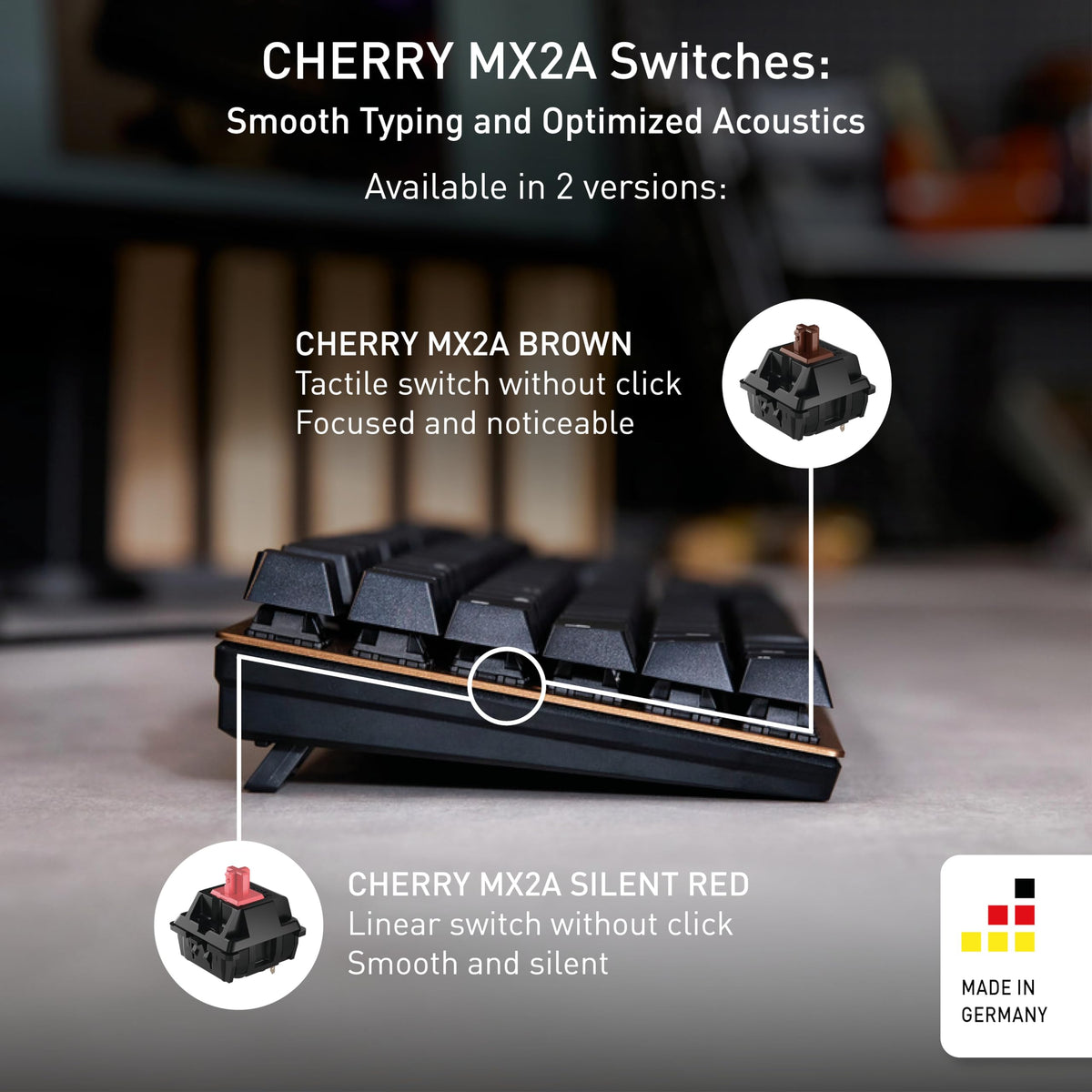 Cherry KC 200 MX close-up of shaped keycaps for improved typing comfort