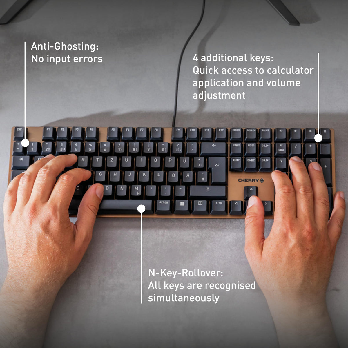 Cherry KC 200 MX white status LEDs and extra keys for quick visual cues