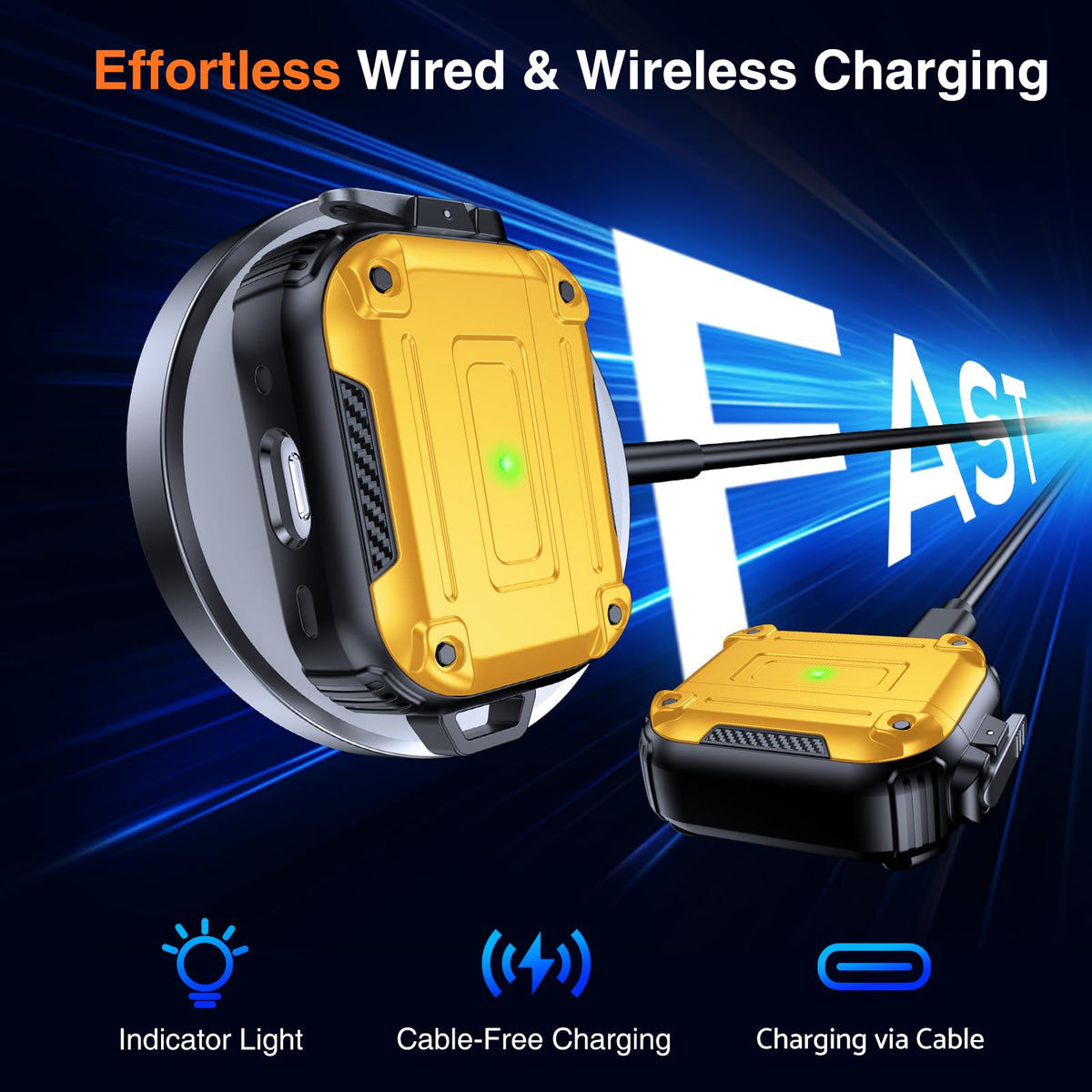 Carbon fiber accents on Chicfun Armour Lock AirPods Pro case add premium look.