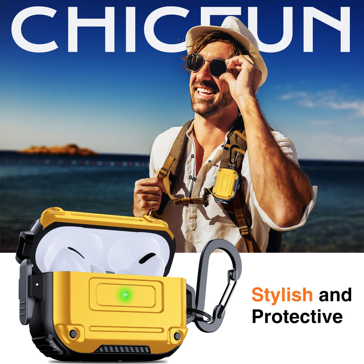 Precisely cutouts on Chicfun Armour Lock AirPods Pro case for easy access.