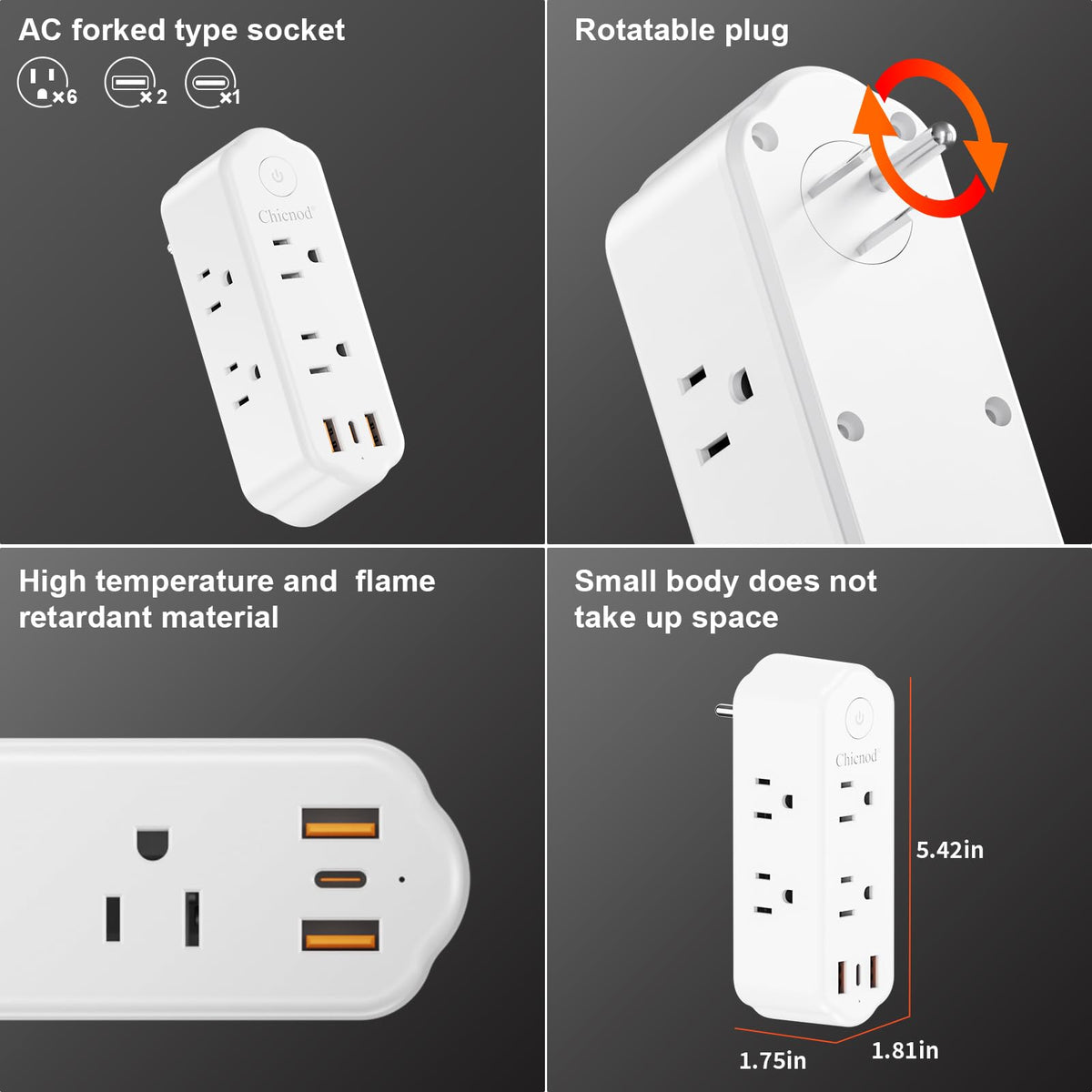 CHICNOD surge protection and on/off switch help protect devices with ease.