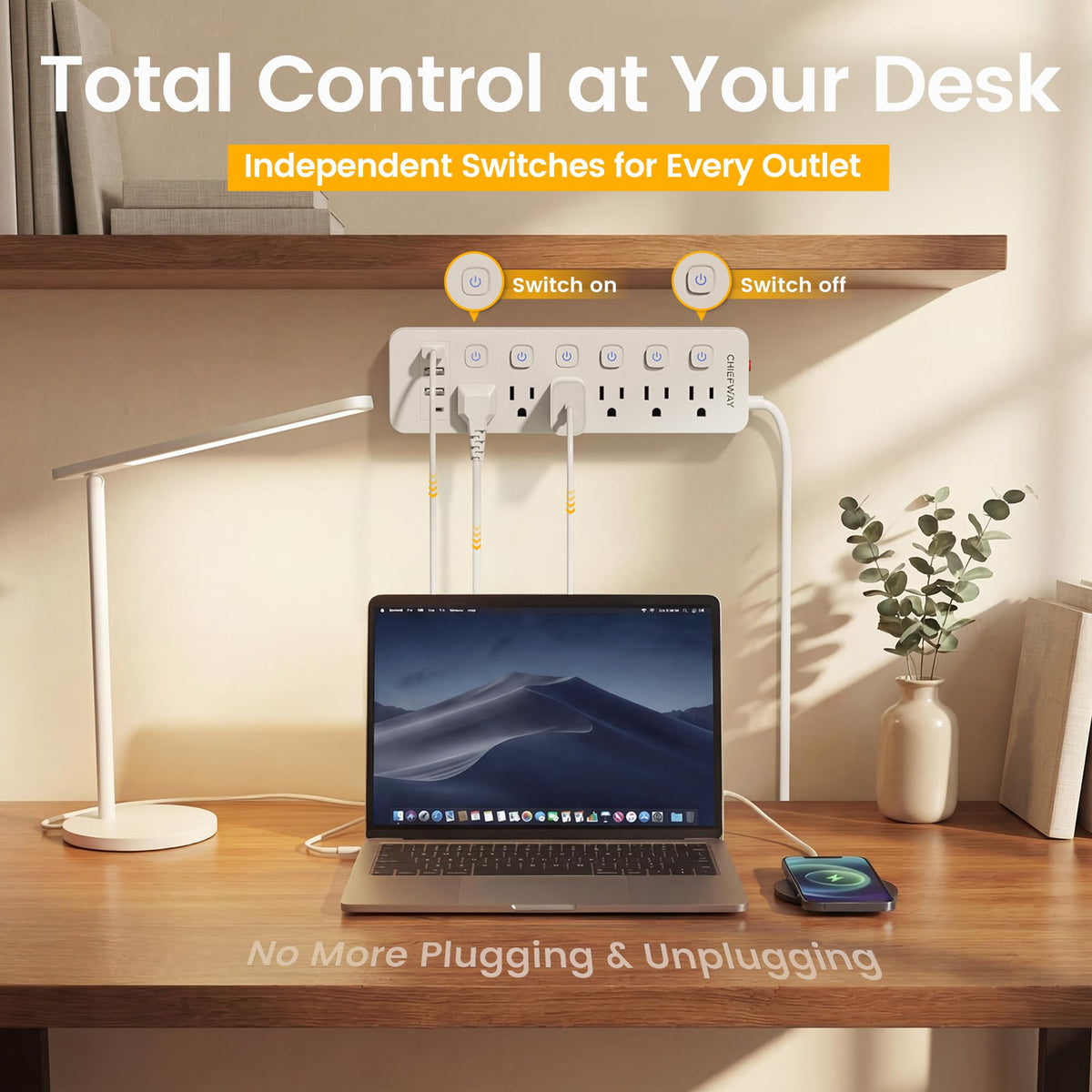 Chiefway power strip with six independent switches for per-device control