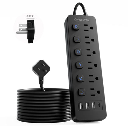 Chiefway 6ft power strip with six outlets for organized desk charging