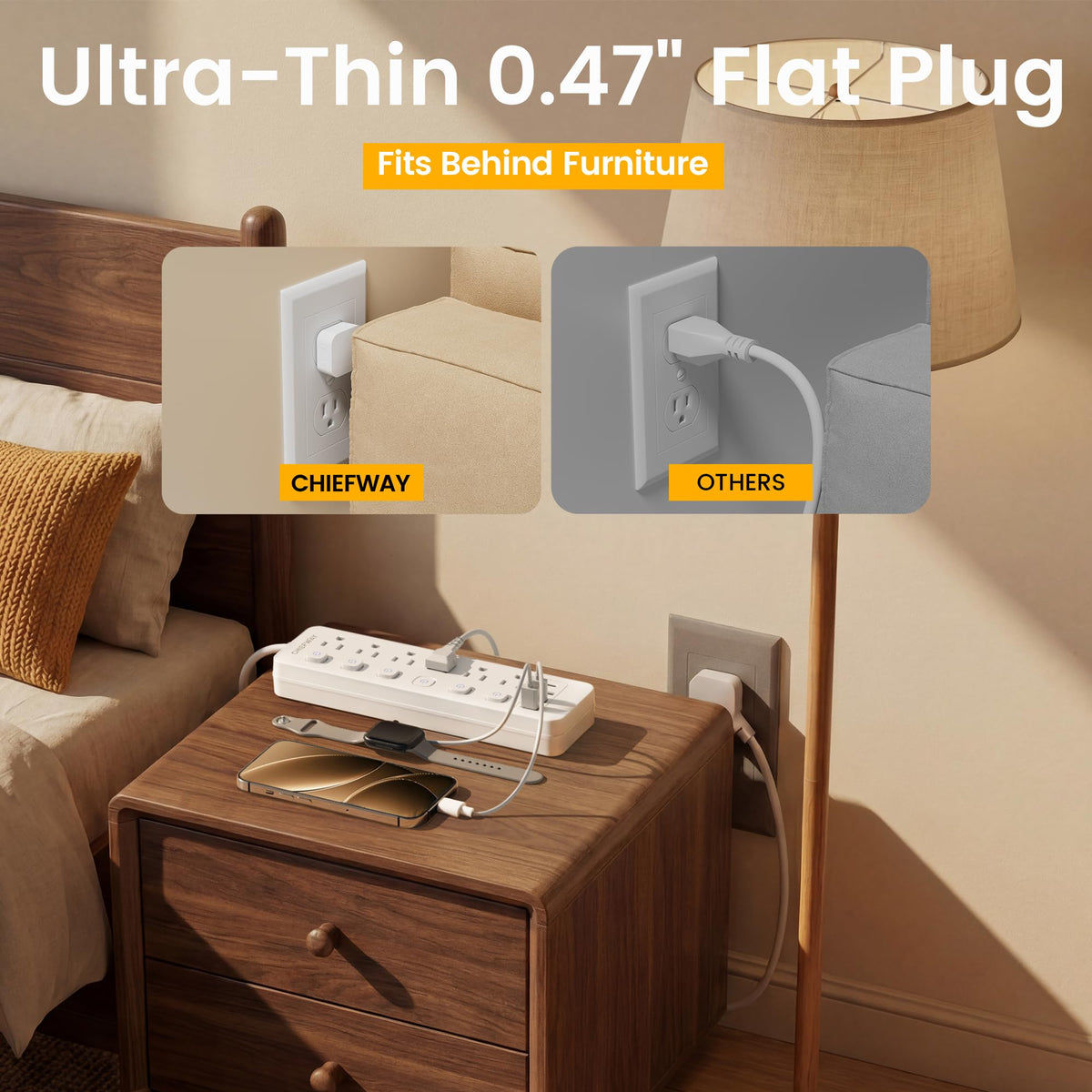 Chiefway cruise-approved power strip without surge protection for cabins and compact spaces.