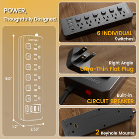 Chiefway cruise-friendly power strip suitable for cabin use without surge protection