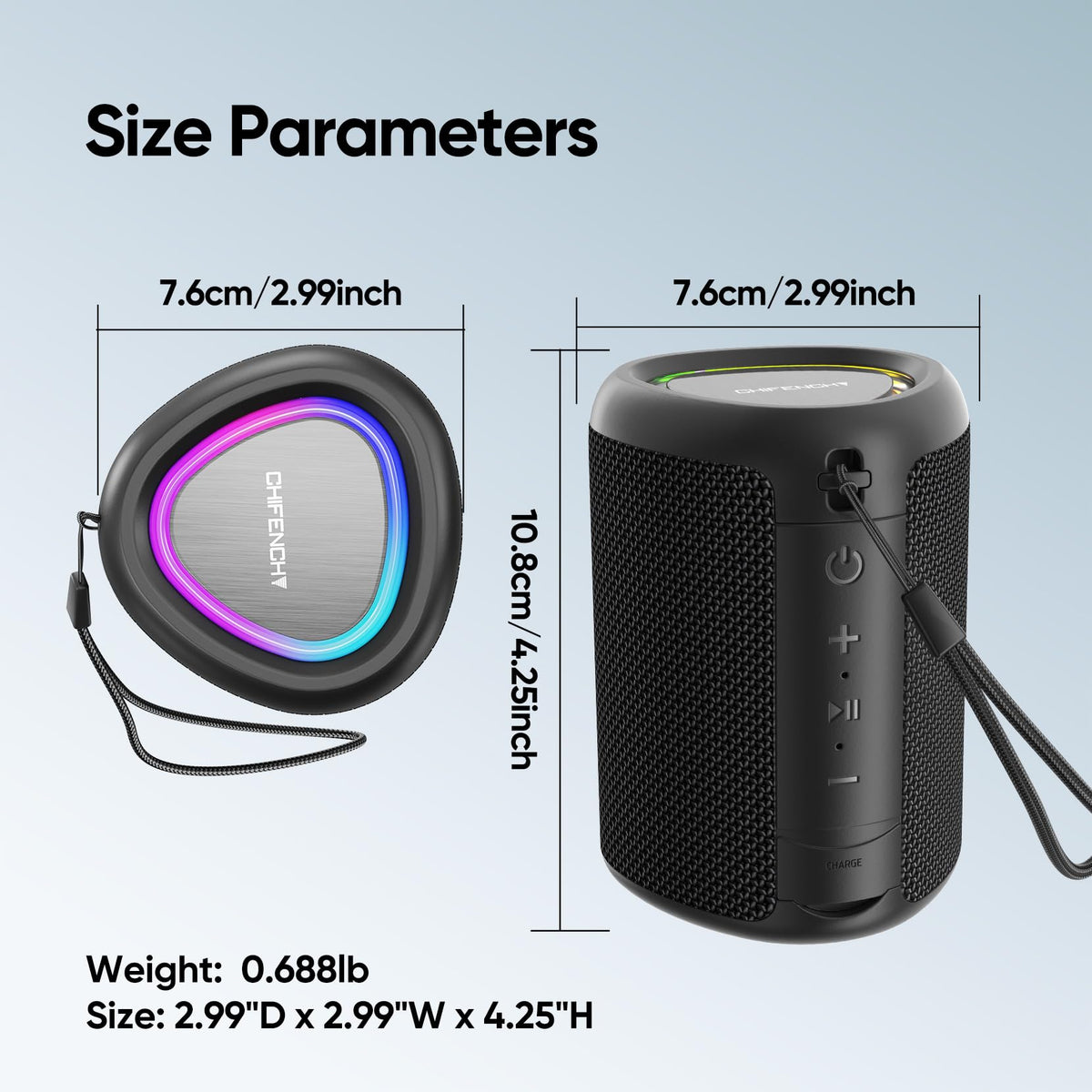 CHIFENCHY charging port detail showing quick recharge and battery status