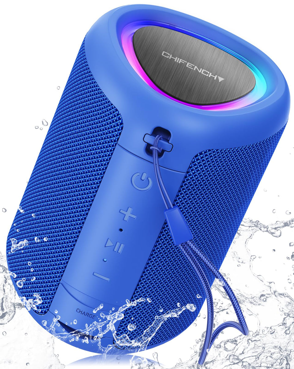 CHIFENCHY front view showing compact speaker and brand logo, clear portability benefit