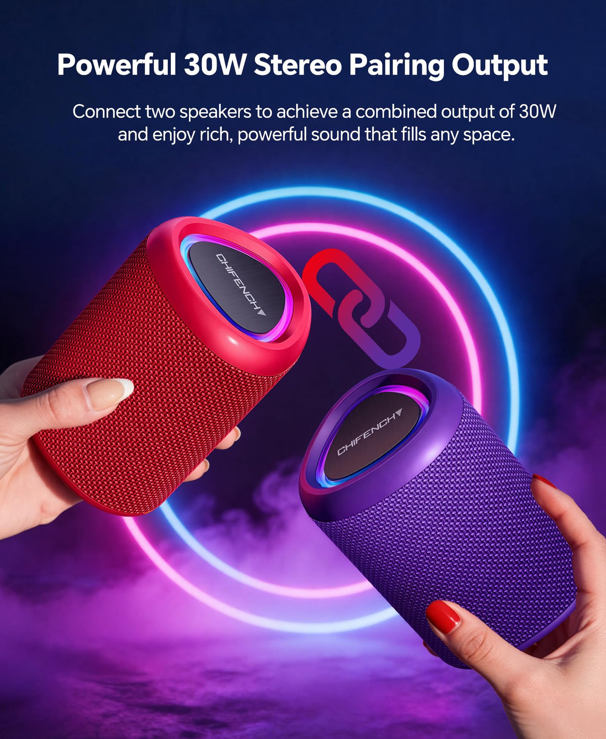 CHIFENCHY speaker in hand illustrating compact size and portability