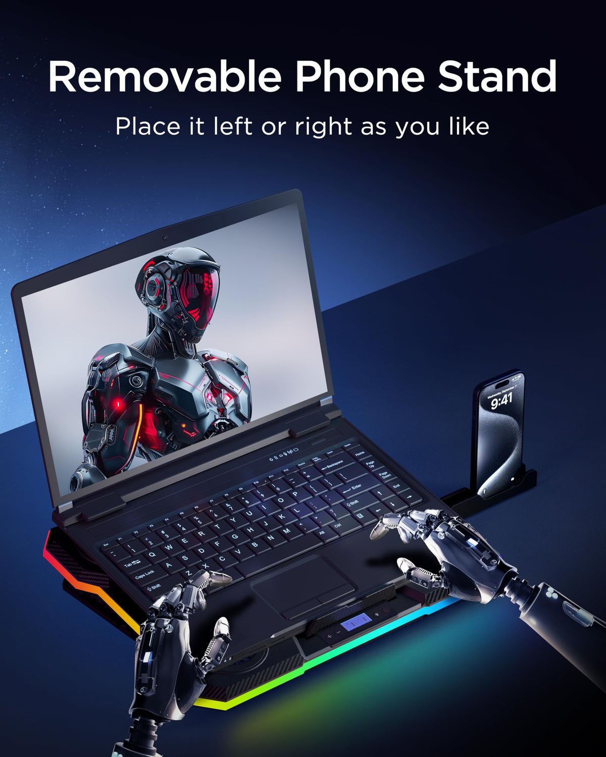 ChillCore A21 on gaming desk lifestyle shot, brand enhances comfort and aesthetics