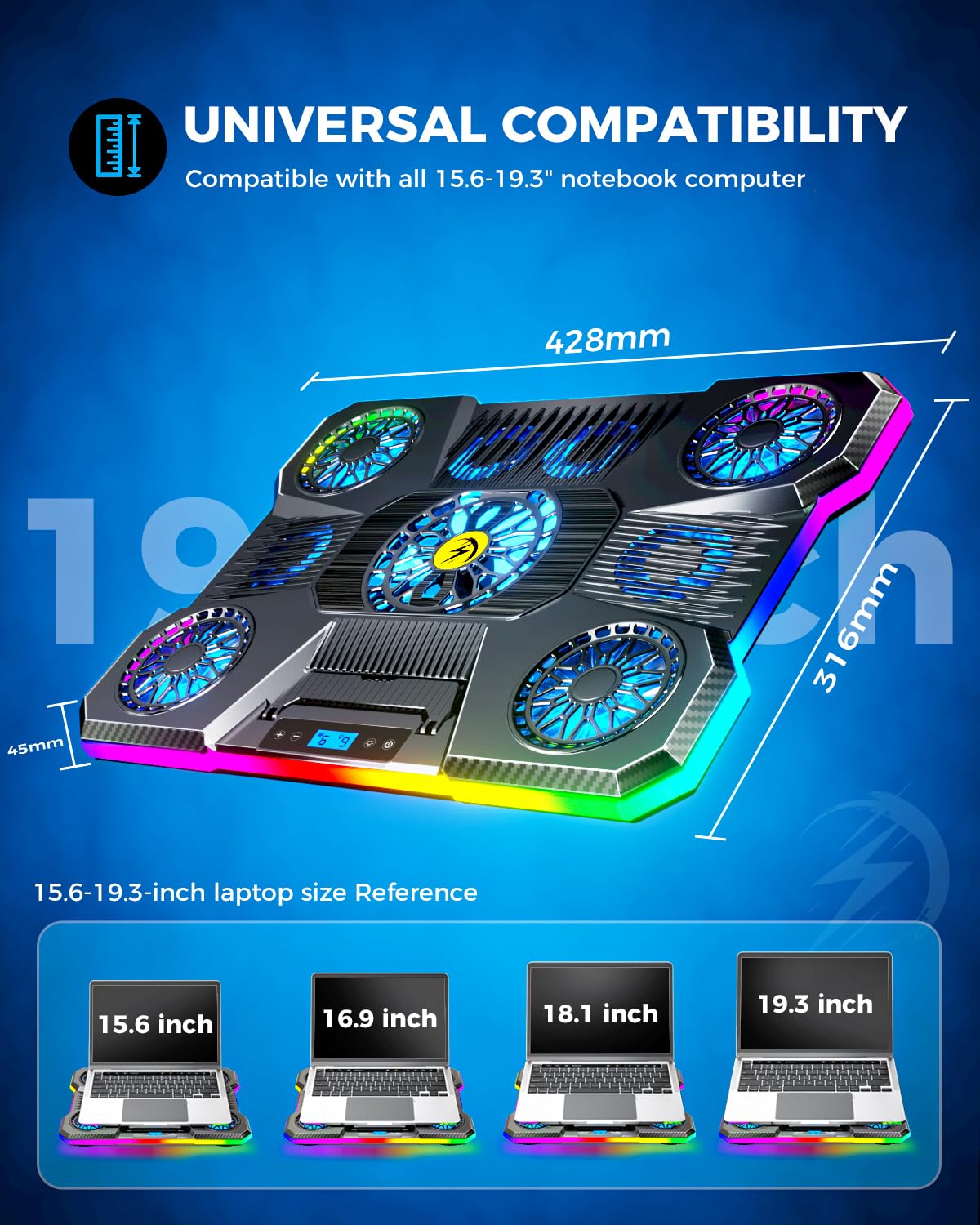 ChillCore A21 scale with 15.6 inch laptop, brand demonstrates size compatibility and support