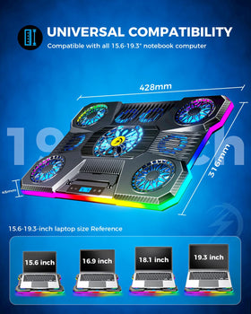ChillCore A21 scale with 15.6 inch laptop, brand demonstrates size compatibility and support