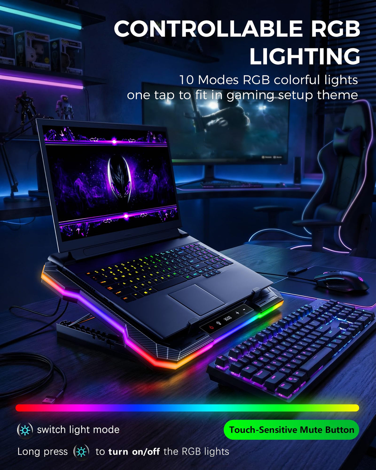 ChillCore K6 RGB side showing eight adjustable heights, improves ergonomic comfort
