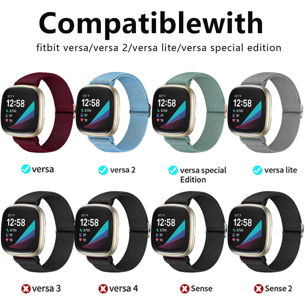 Chinber five colors laid flat to personalize your Fitbit Versa style
