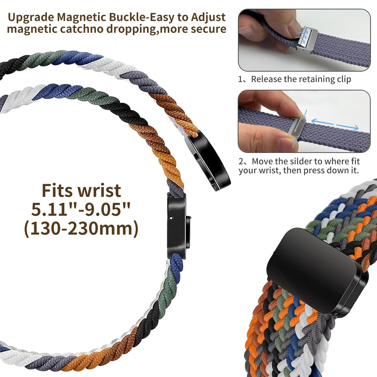 Chinber band beside ruler showing fit range and adjustable sizing