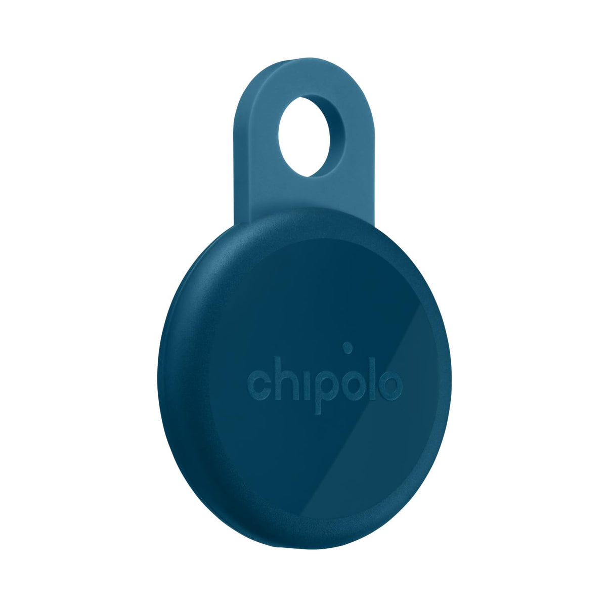 Chipolo LOOP front view in navy showing compact tracker and brand benefit of easy locating