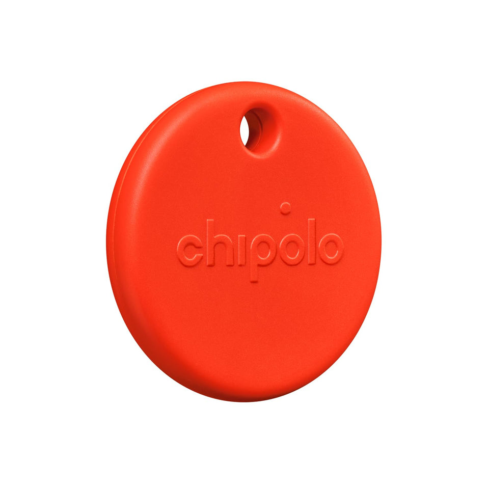 Chipolo POP front view showing red finish and keyring hole for easy attachment