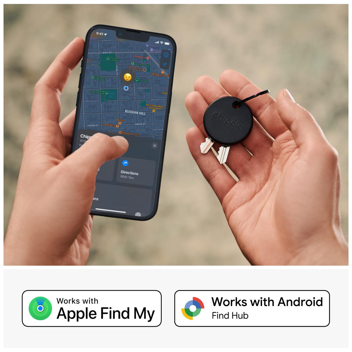 Chipolo POP Tracker Tag 4-pack black, side view, discreetly keeps wallets and bags traceable.