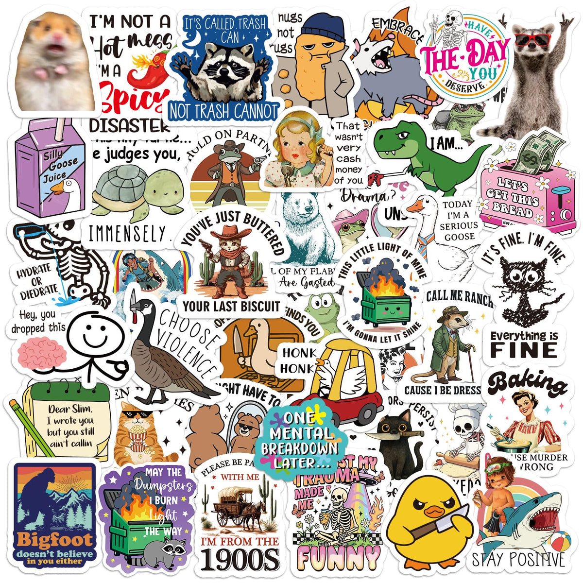 Chivertion 400-pcs funny stickers on display, vibrant and ready to customize your gear.