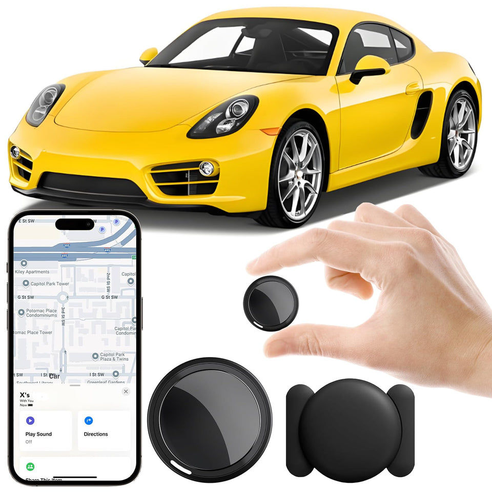 CHMQFCUP front packaging showing compact car GPS tracker and accessories for discreet protection