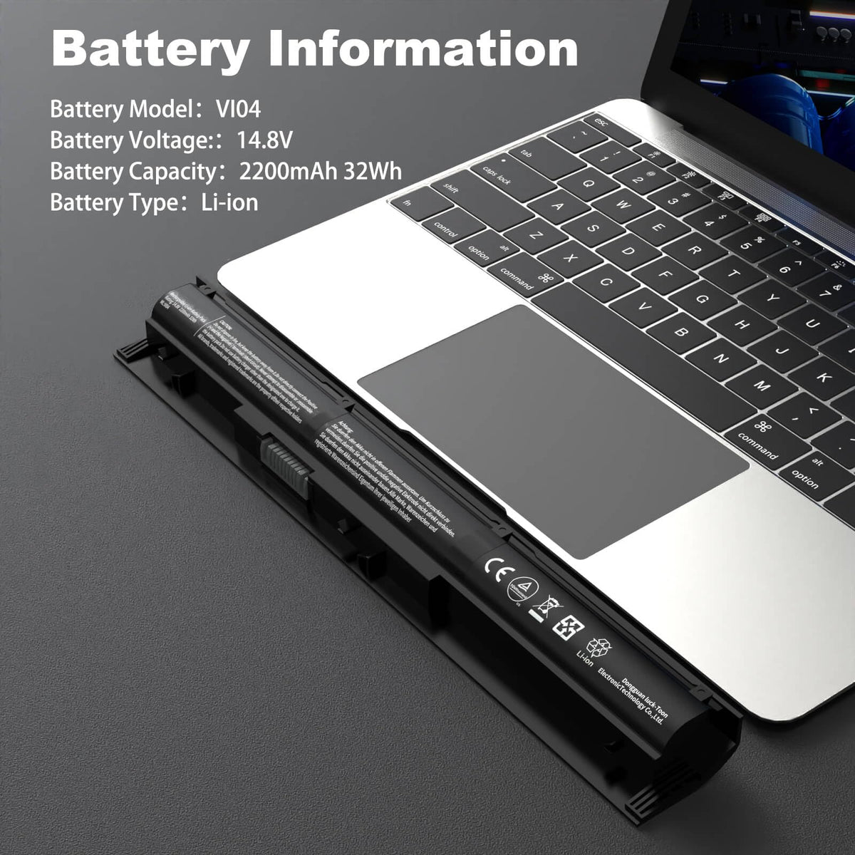 Choccosuri VI04 battery for HP ProBook 450 G2 – side view highlights labeling and fit
