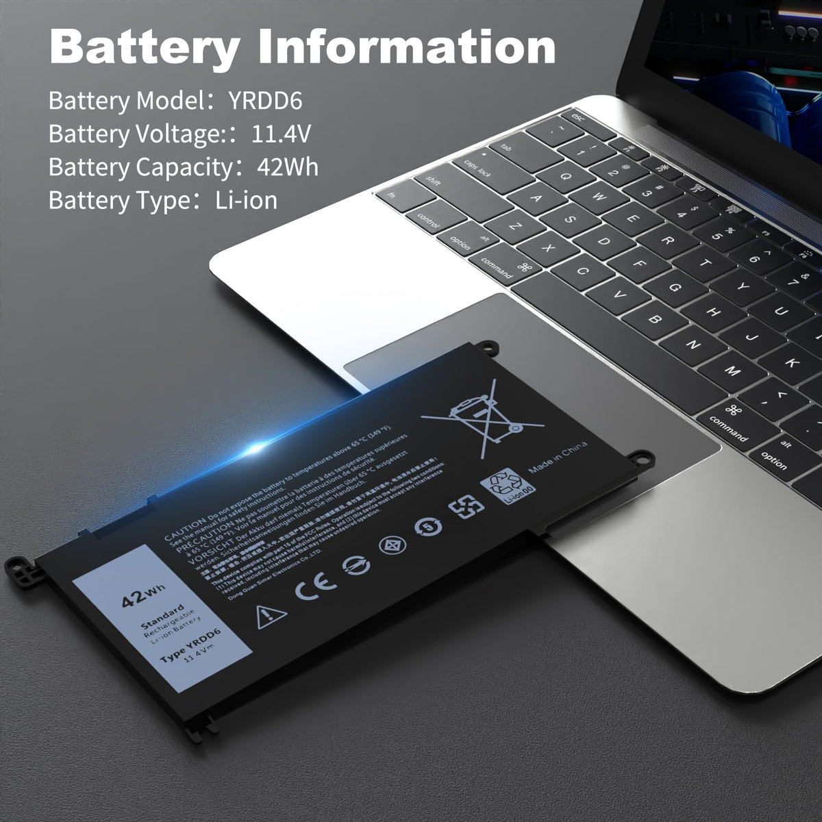 Choccosuri YRDD6 battery in hand demonstrates easy Dell replacement.