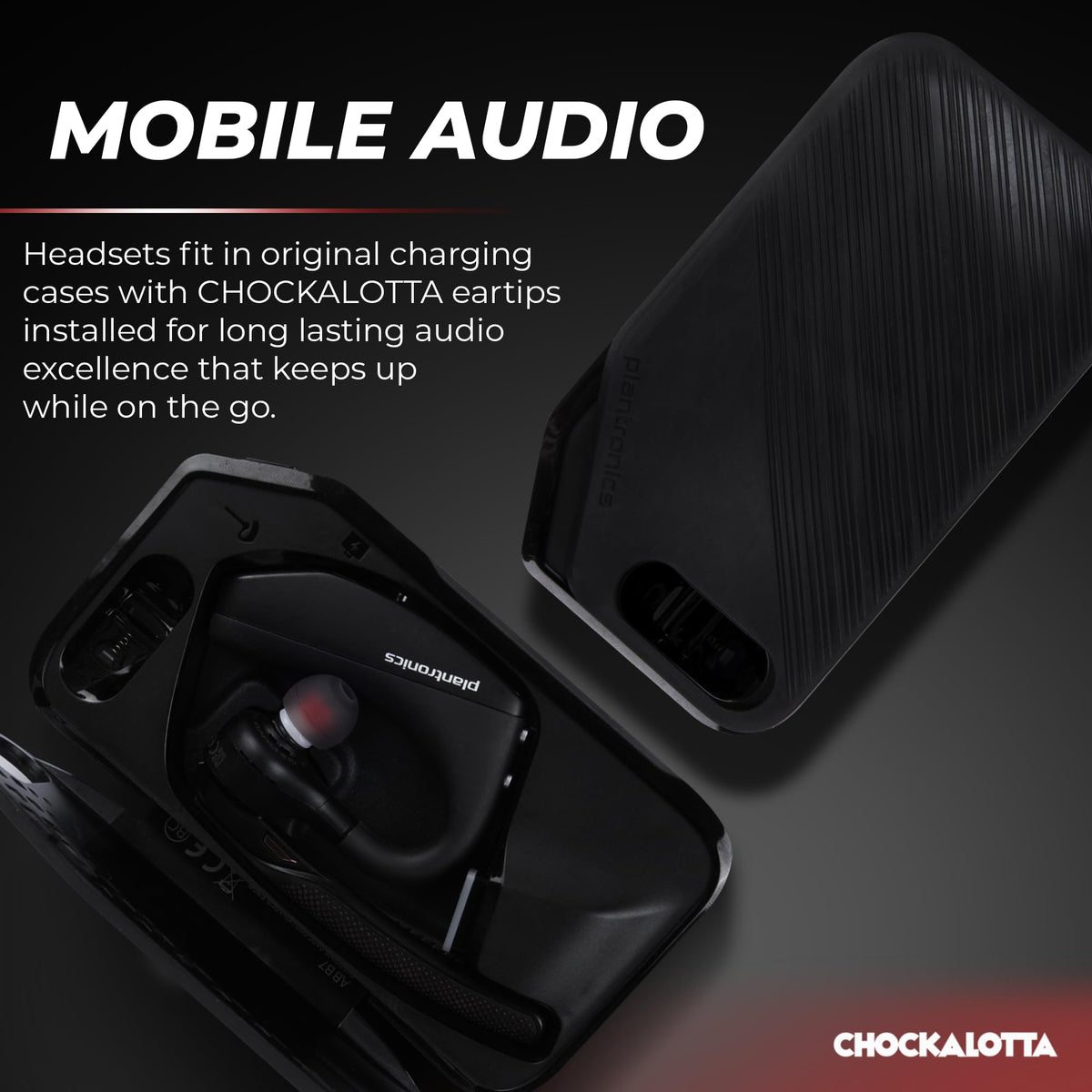 CHOCKALOTTA eartip adapter on Voyager Pro headset.