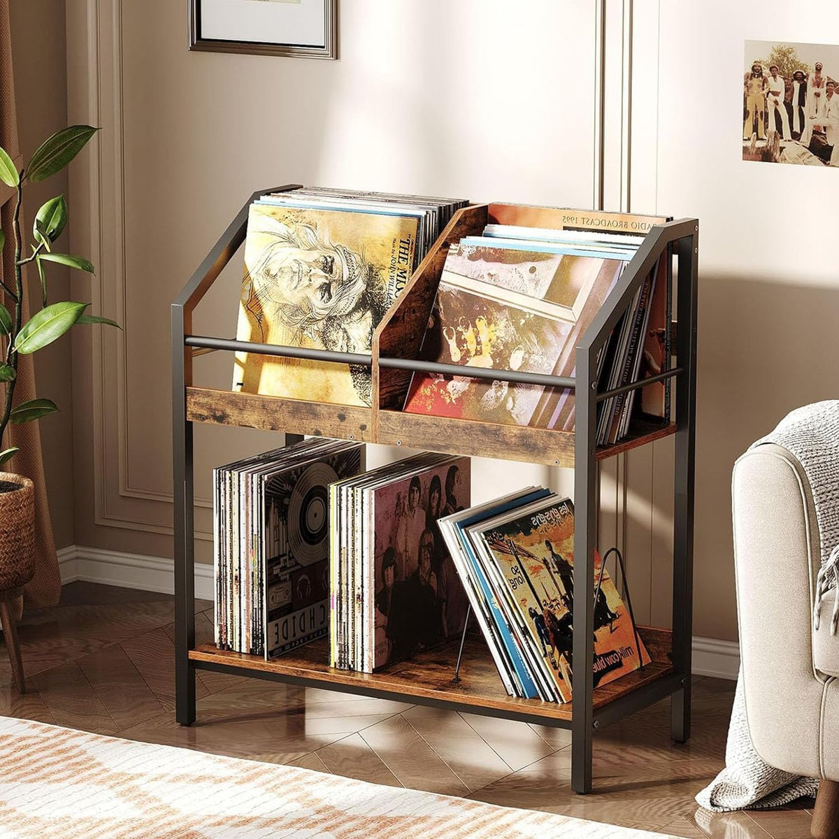 CHOEZON 2-tier vinyl storage rack main view with ample LP capacity for organized collections