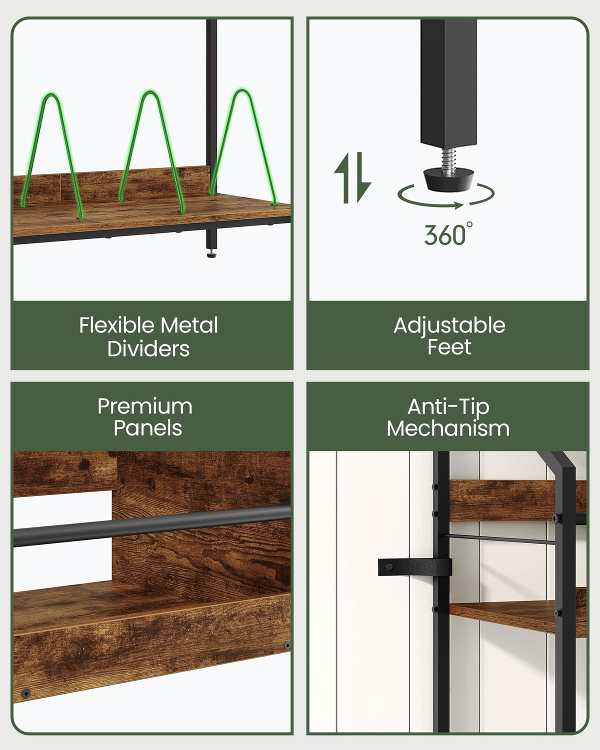 CHOEZON rustic brown and black finish detail adds warm, stylish storage