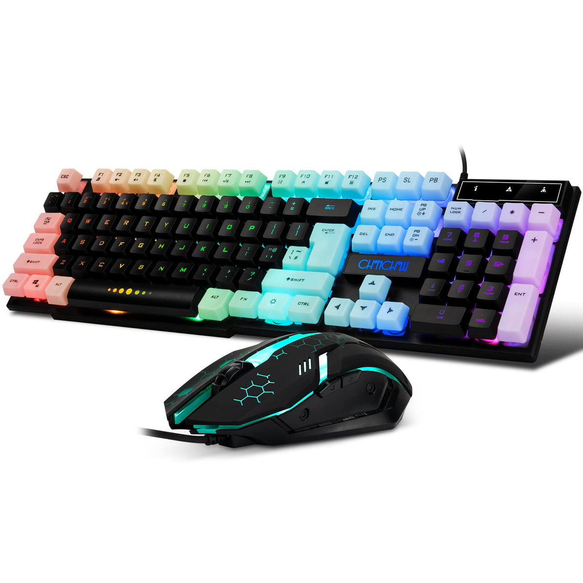 CHONCHOW gaming keyboard full-size 104 keys with RGB backlight for immersive sessions.