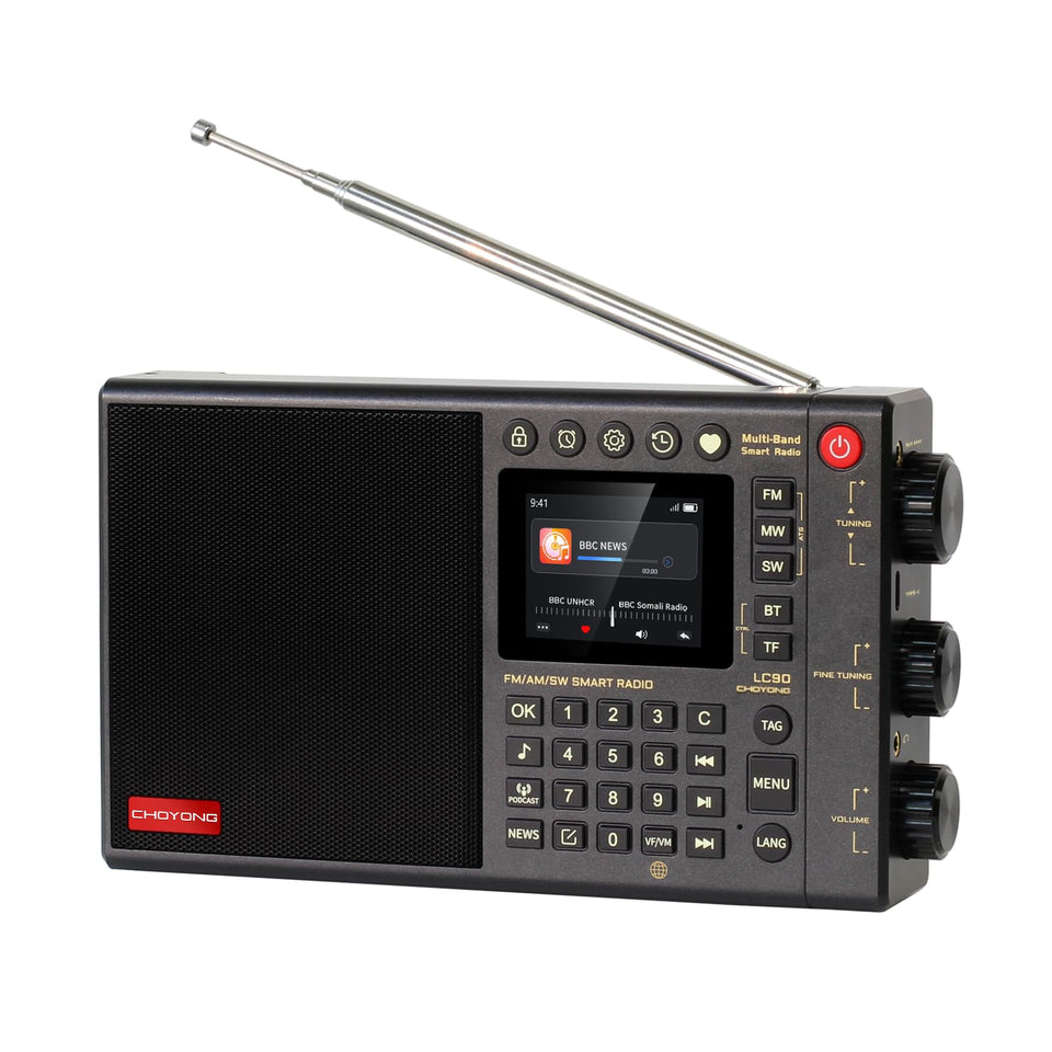 CHOYONG LC90 internet radio front view showing compact portable design for travel and home listening.