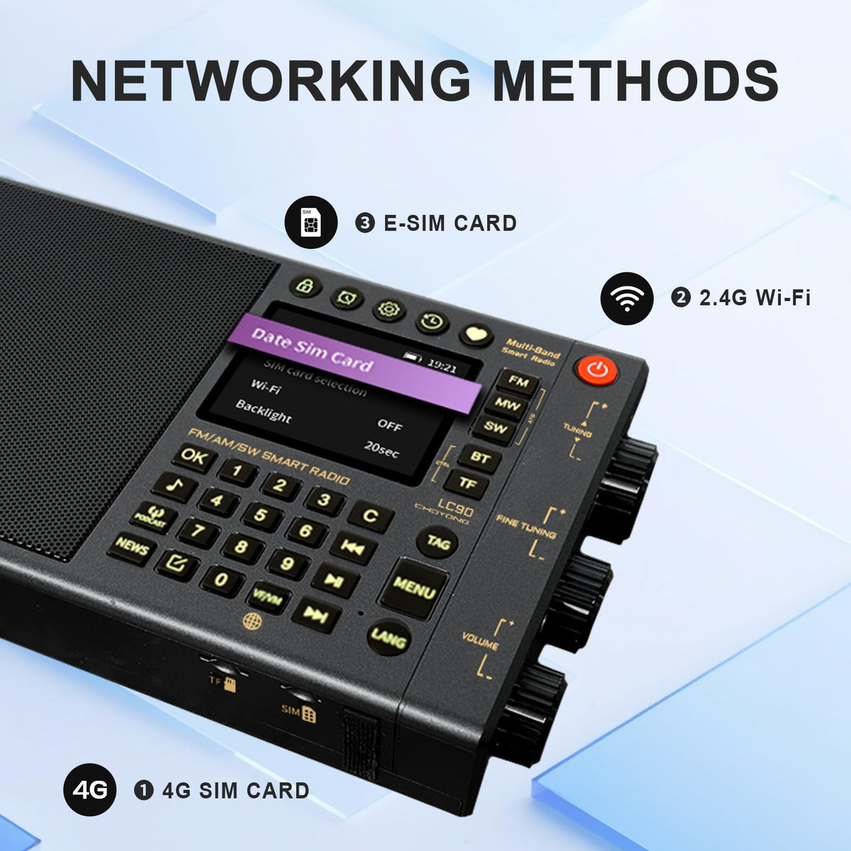 CHOYONG LC90 multilingual menu with backlit keys for night operation.