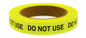 ChromaLabel front roll showing neon yellow tape and black imprint for instant visibility