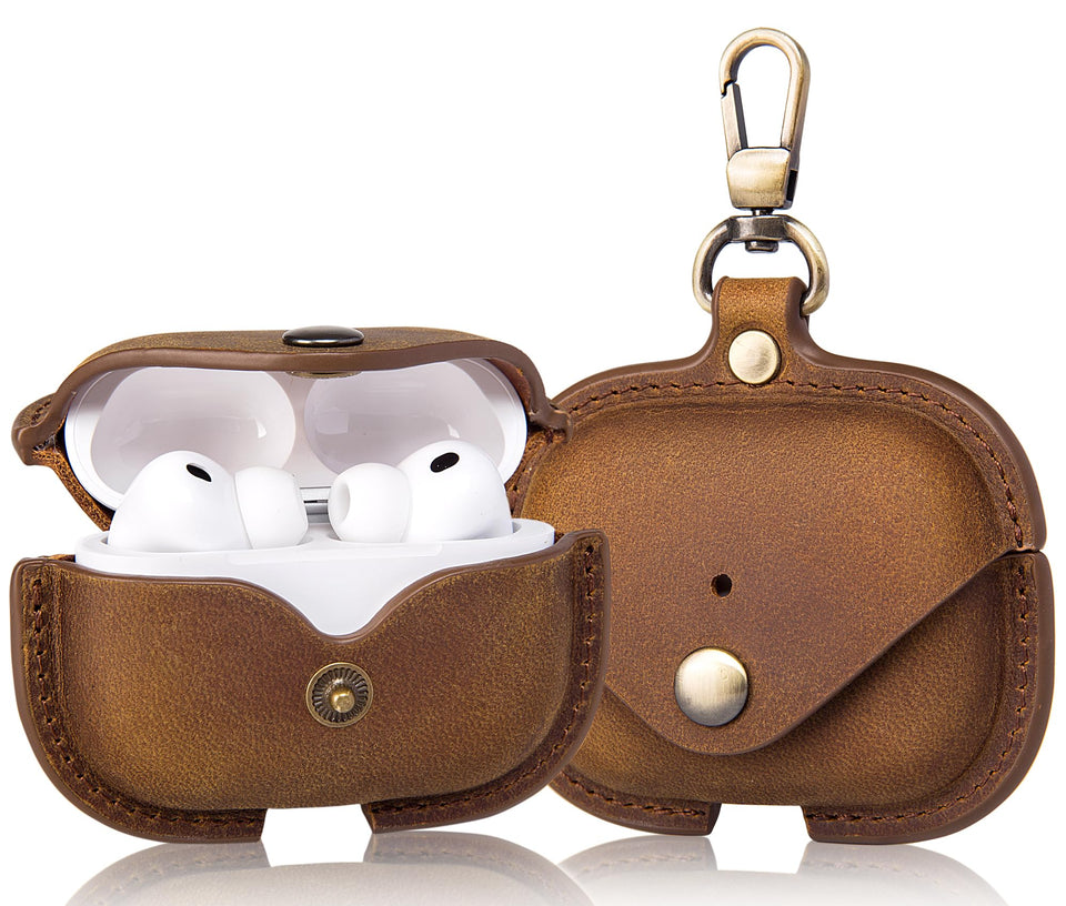 CHULEAG AirPods Pro 3 coffee leather case protecting against scratches and wear