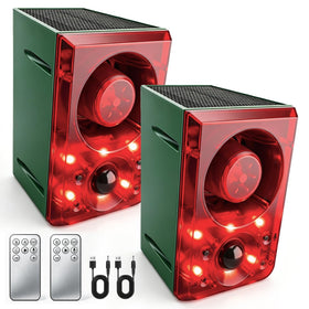 ChunHee two-pack front view showing compact alarm units and benefits for property protection