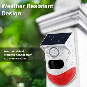 ChunHee solar motion sensor outdoor alarm battery compartment shows long-life backup power