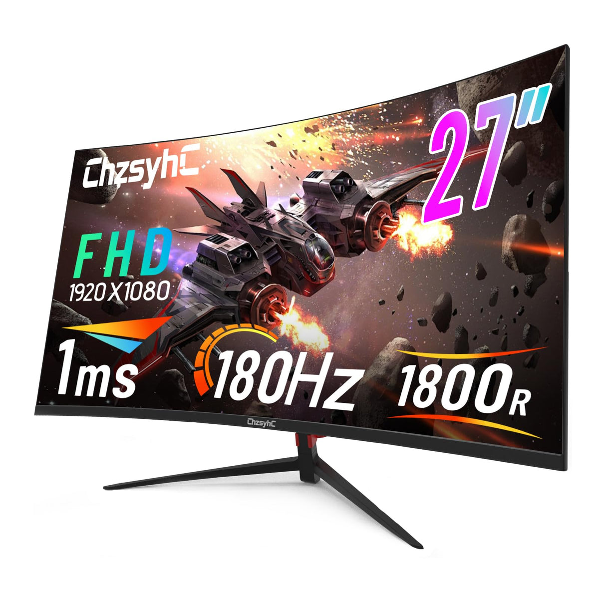 ChzsyhC 27-inch curved monitor front view for immersive gaming at high refresh.